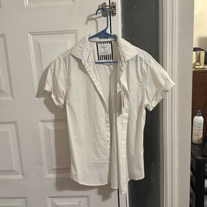 Never worn. White Polk a dot short sleeve collared men’s button down dress shirt